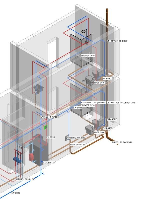 Plumbing isometric with sizes