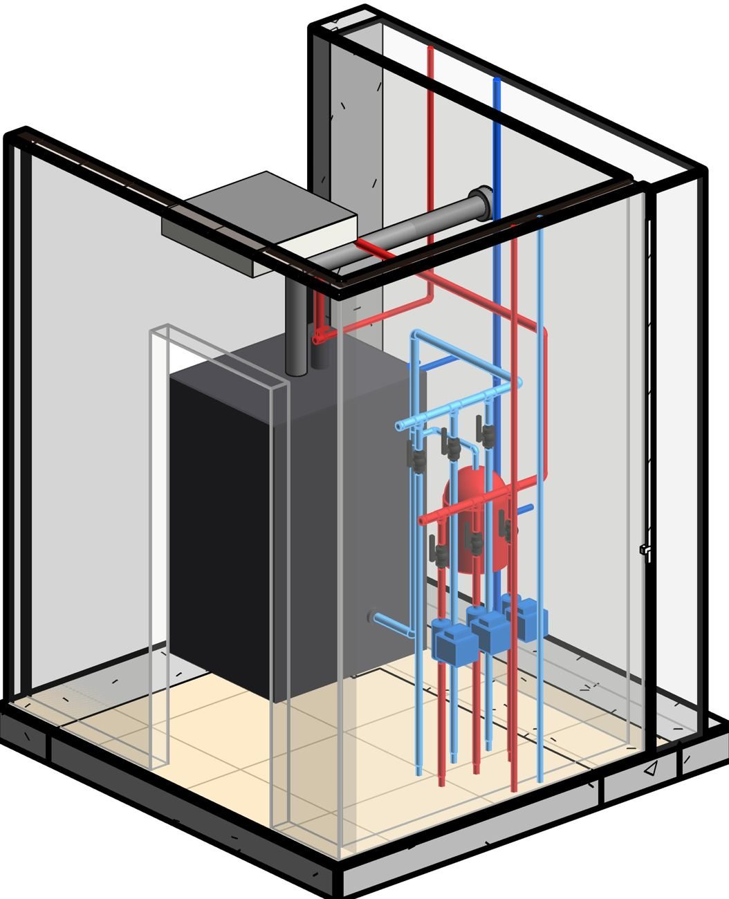 Plant room: boiler and 3 circuits